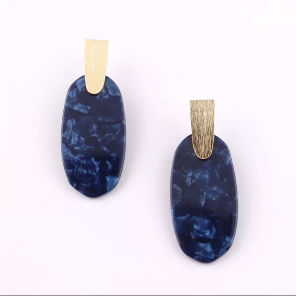 NEW 🌸Navy Blue and Gold acrylic stud drop earring - Picture 2 of 4